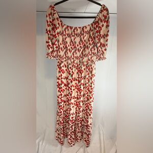 Betsey Johnson Cream Maxi Dress with Red Strawberry Print
